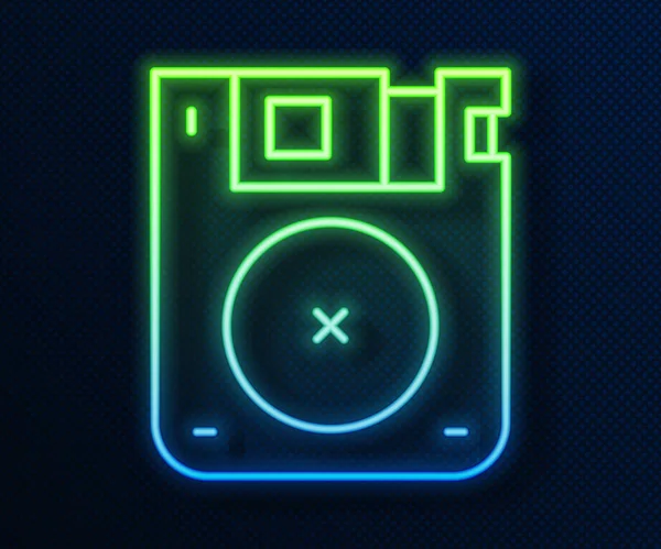 Glödande neon line diskett för datalagring ikon isolerad på blå bakgrund. Diskettskylt. Vektor — Stock vektor