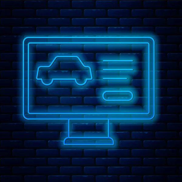 Lumineux néon ligne Diagnostic matériel état de l'icône de voiture isolé sur fond de mur de briques. Service de voiture et pièces de réparation. Vecteur — Image vectorielle