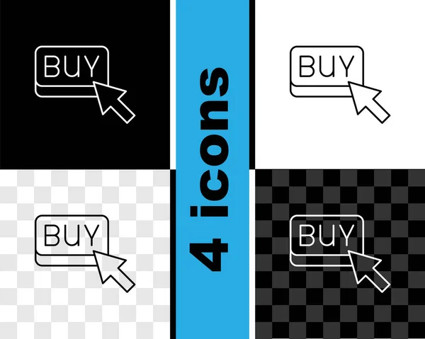 Definir linha Comprar ícone de botão isolado em preto e branco, fundo transparente. Conceito de mercado financeiro e de investimento de ações. Vetor — Vetor de Stock