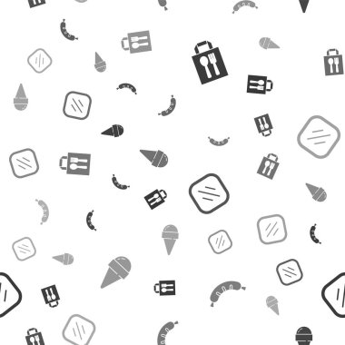 Çevrimiçi sipariş ve teslimat ayarla Hotdog, Biftek eti ve dondurmalı waffle külahı kusursuz. Vektör