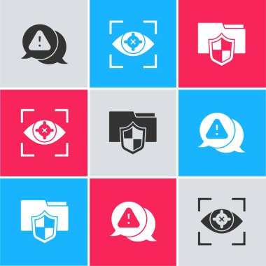 Ünlem işaretini üçgen, göz taraması ve klasör koruma simgesine ayarla. Vektör