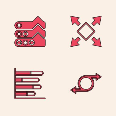 Arrow, Graph, grafik, diyagram, birçok yönlü ok ve Pie bilgi simgesini ayarla. Vektör