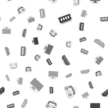 RAM, rastgele erişim belleği, web kamerası ve bilgisayar monitörünü kusursuz desen üzerine ayarla. Vektör