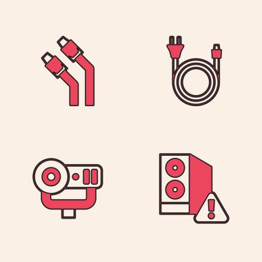 Case of bilgisayar, LAN kablo ağı, elektrik prizi ve web kamera simgesi ayarla. Vektör