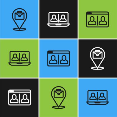 Çevrimiçi çalışma, görüntülü sohbet konferansı ve simgesini ayarla. Vektör