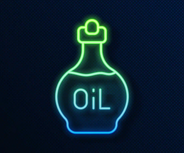 Glowing Neon Line Essential Oil Bottle Icon Isolated Blue Background — Stock Vector