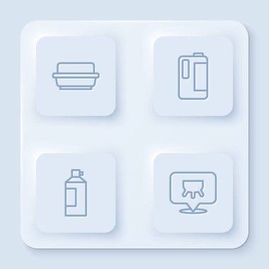 Tereyağında tereyağı, süt plastik şişesi, krem şanti ve meme. Beyaz kare düğme. Vektör
