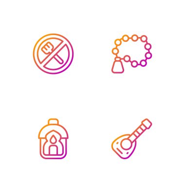Set line Lute, Ramadan Kareem lantern, fasting and Rosary beads religion. Gradient color icons. Vector