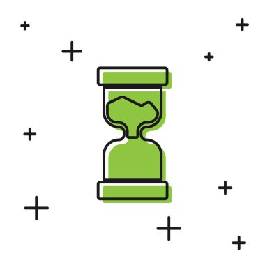 Beyaz arka planda siyah kum ikonu olan eski kum saati. Kum saati işareti. İş ve zaman yönetimi kavramı. Vektör