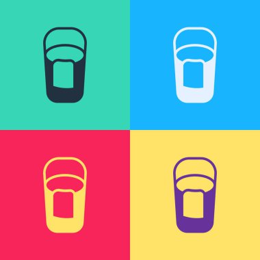 Pop art Bucket with rag icon isolated on color background. Cleaning service concept. Vector