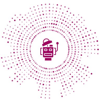 Mor Robot simgesi beyaz arkaplanda izole edildi. Yapay zeka, makine öğrenme, bulut hesaplama. Soyut çember rastgele noktalar. Vektör
