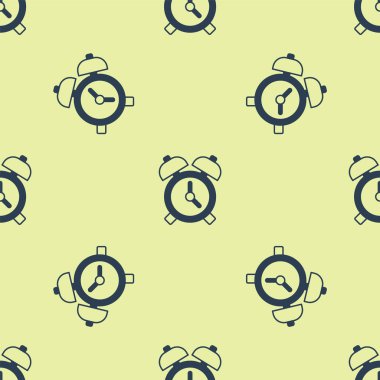 Mavi Alarm saat simgesi sarı arkaplanda izole edilmiş pürüzsüz desen. Uyan, kalk konsepti. Zaman işareti. Vektör