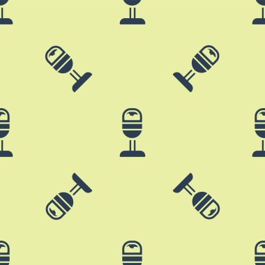 Mavi Çöp kutusu simgesi sarı arkaplandaki kusursuz deseni izole etti. Çöp kutusu tabelası. Sepet simgesini geri dönüştür. Ofis çöpü ikonu. Vektör