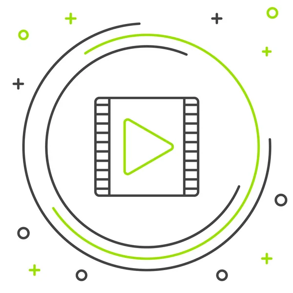 Line Play Video Icon isoliert auf weißem Hintergrund. Filmstreifen mit Spielzeichen. Buntes Rahmenkonzept. Vektor — Stockvektor