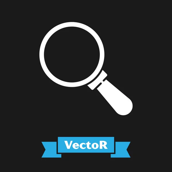 Weißes Lupensymbol isoliert auf schwarzem Hintergrund. Suchen, fokussieren, zoomen, Geschäftssymbol. Vektor — Stockvektor