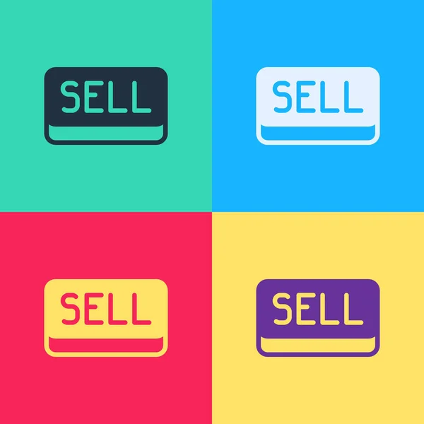Pop art Vender ícone de botão isolado no fundo da cor. Conceito de mercado financeiro e de investimento de ações. Vetor —  Vetores de Stock