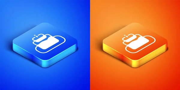 Isometric Cake icon isolated on blue and orange background. Happy Birthday. Square button. Vector — Stock Vector