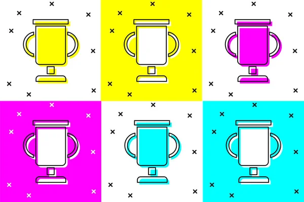 Set Award cup with bicycle icon isolated on color background. Winner trophy symbol. Championship or competition trophy. Sports achievement. Vector — Διανυσματικό Αρχείο