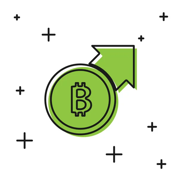 Black Financial growth and bitcoin coin icon isolated on white background. Increasing revenue. Vector — Vetor de Stock