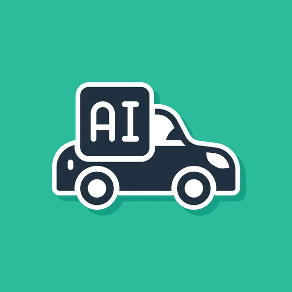 Blaue autonome künstliche Intelligenz Smart-Car-Symbol isoliert auf grünem Hintergrund. Vektor — Stockvektor