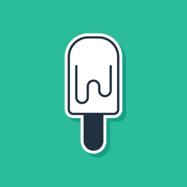 Blue Ice cream on stick icon isolated on green background. Sweet symbol. Vector