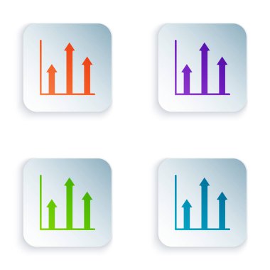 Renkli pasta grafiği bilgi simgesi beyaz arkaplanda izole edildi. Diyagram çizelgesi. Kare düğmelere renkli simgeleri yerleştir. Vektör