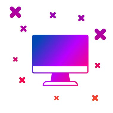 Beyaz arkaplanda izole edilmiş renkli bilgisayar ekranı simgesi. Elektronik cihaz. Ön manzara. Kademeli rastgele dinamik şekiller. Vektör