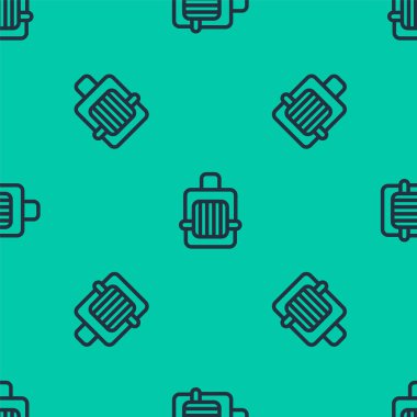 Mavi çizgi Hayvan Taşıma kutusu simgesi yeşil arka planda izole edilmiş pürüzsüz desen. Hayvanlar, köpekler ve kediler için taşıyıcı. Hayvanlar için konteynır. Hayvan taşıma kutusu. Vektör