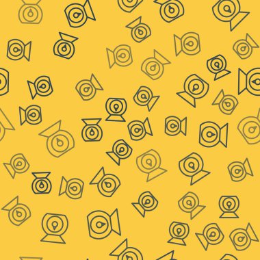 Blue line Scales icon isolated seamless pattern on yellow background. Weight measure equipment. Vector