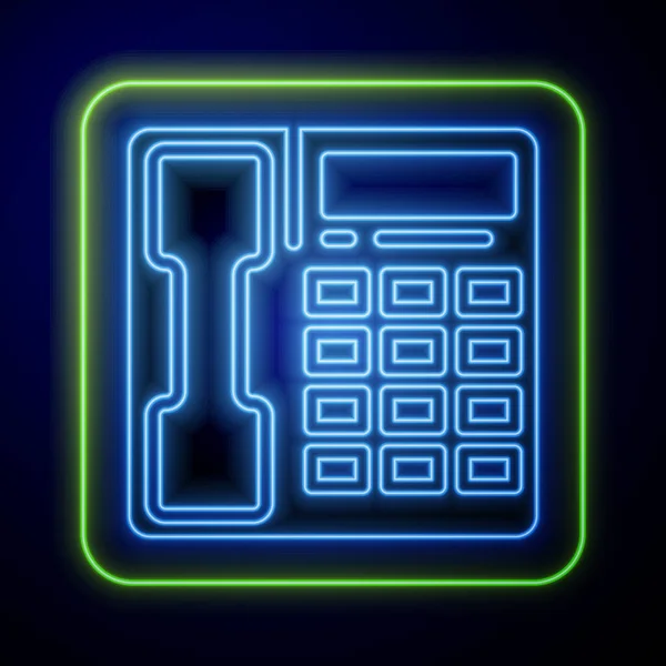 Ragyogó neon Telefonkészülék ikon elszigetelt kék háttérrel. Telefonjel. Vektor — Stock Vector