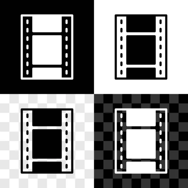 Set Play Video icon isolated on black and white, transparent background. Film strip sign. Vector —  Vetores de Stock