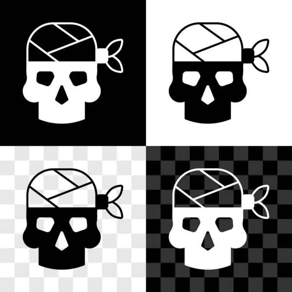 Set Pirate captain icon isolated on black and white, transparent background. Vector — Vector de stock