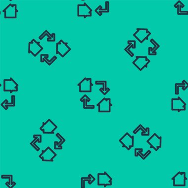 Mavi Hat Çevrimiçi çalışan simge yeşil arka planda izole edilmiş pürüzsüz desen. Evinde dizüstü bilgisayarla çalışan serbest çalışan bir adam. Uzaktan kumanda. Mesafeli iş kavramı. Vektör