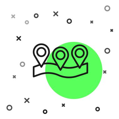 Siyah çizgi harita pin simgesi beyaz arkaplanda izole edildi. Navigasyon, işaret, konum, harita, GPS, yön, yer, pusula, arama konsepti. Vektör