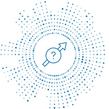 Mavi çizgi ok simgesi beyaz arkaplanda izole edildi. Yön Arrowhead sembolü. Navigasyon işaretçisi işareti. Soyut çember rastgele noktalar. Vektör