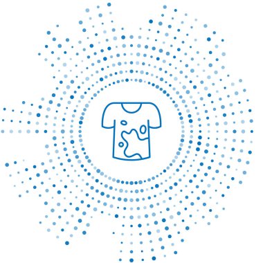 Mavi çizgi Kirli tişört simgesi beyaz arkaplanda izole edildi. Soyut çember rastgele noktalar. Vektör