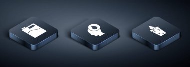 Isometric Büyük şişe temiz su, cam ve su damla ikonu ile ayarlayın. Vektör