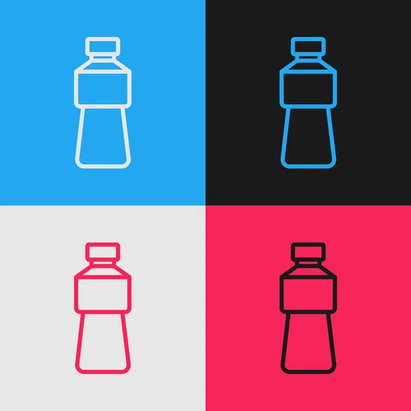 Pop art line Bouteille d'icône de l'eau isolée sur fond de couleur. Soda aqua boisson signe. Vecteur — Image vectorielle