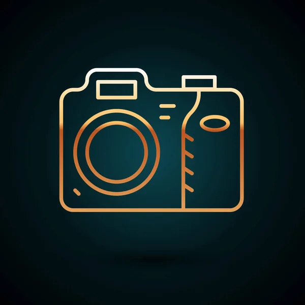 Gold line Photo camera icon isolated on dark blue background. Foto camera icon. Vector — Stock Vector