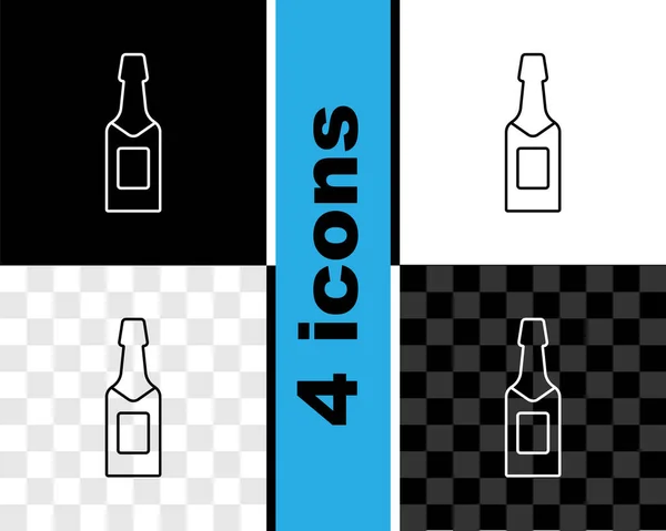 Zestaw linii Szampan butelka ikona izolowana na czarno-białym, przezroczyste tło. Wektor — Wektor stockowy