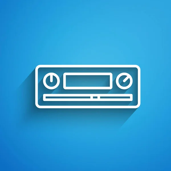 White line Car Audio icon isolated on blue background. Fm radio car audio icon. Long shadow. Vector — Stock vektor