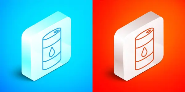Isometric line Barrel oil icon isolated on blue and red background. Silver square button. Vector — Stock vektor