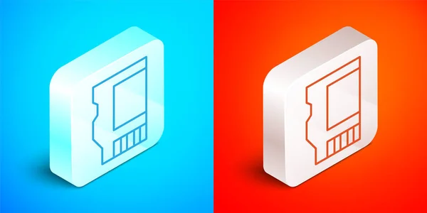 Isometric line SD card icon isolated on blue and red background. Memory card. Adapter icon. Silver square button. Vector — Stock vektor