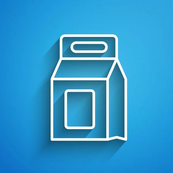 Weiße Linie Waschmittel für automatische Waschmaschine Symbol isoliert auf blauem Hintergrund. Langer Schatten. Vektor — Stockvektor