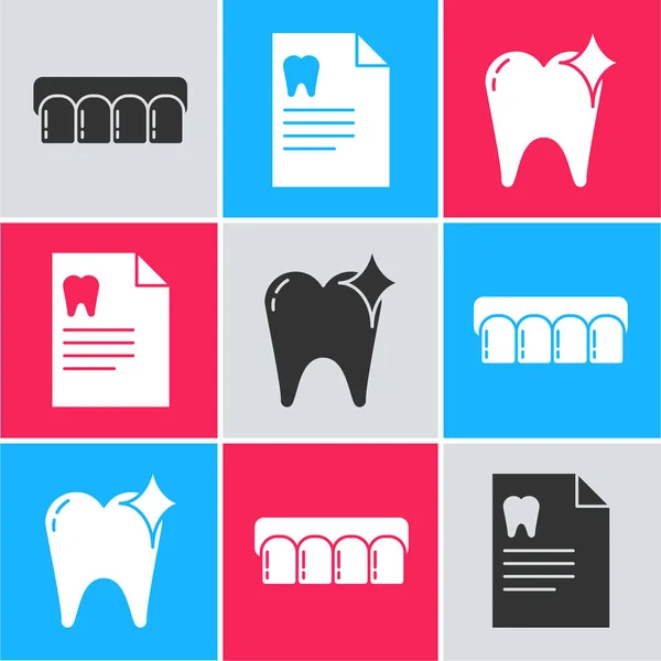 Set Dentures model, Clipboard with dental card and Tooth whitening concept icon. Vector — Stock Vector