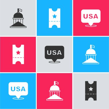 Beyaz Saray 'ı, Beyzbol biletini ve Amerika' nın Bağımsızlık Günü ikonunu ayarla. Vektör