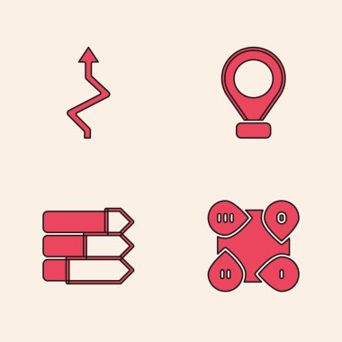Infographic ögesi, Arrow, Konum ve Pasta grafiği bilgi simgesini ayarla. Vektör