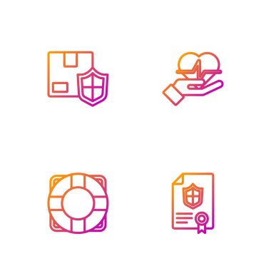 Kalkanla, Lifebuoy 'la, teslimat güvenliğiyle ve sigortayla sözleşmeyi ayarla. Renk simgeleri. Vektör