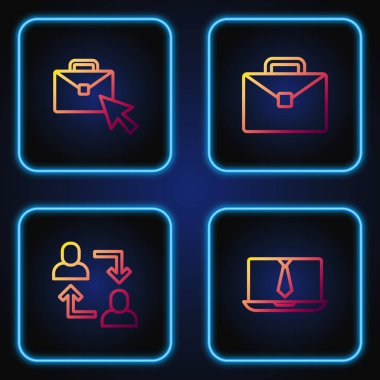 Çevrimiçi görüntülü sohbet konferansı, Proje ekibi üssü, Çevrimiçi çalışma ve evrak çantası. Renk simgeleri. Vektör