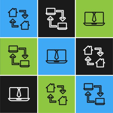 Çevrimiçi çalışma, görüntülü sohbet konferansı ve simgesini ayarla. Vektör